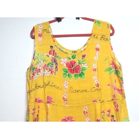 Jams World Janice Dress Long Maxi XXL Hawaiian Tropical Toile Pockets Yellow HTF - Picture 2 of 15